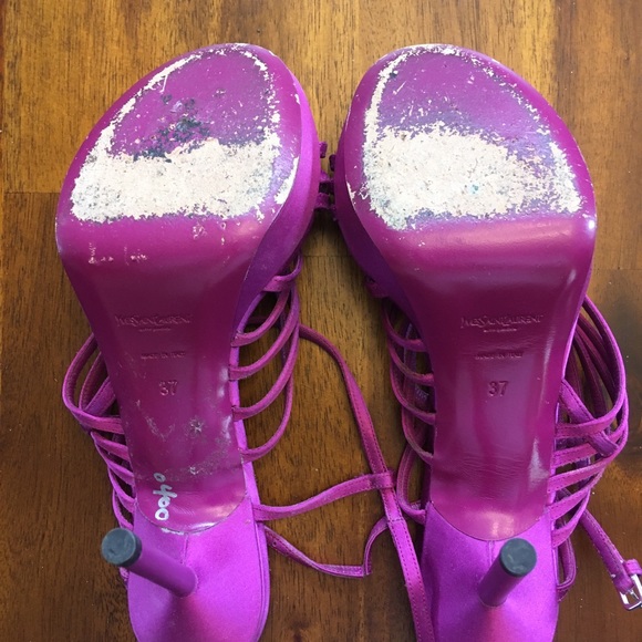 YSL Size 37 Magenta Strap Sandals - Picture 3 of 7